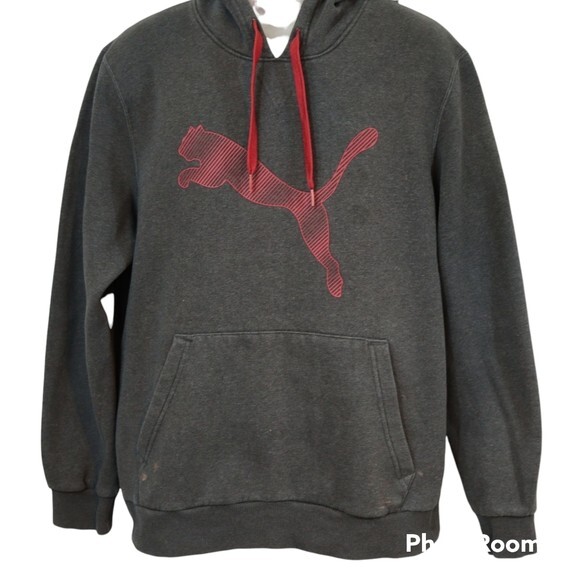 Puma Gray Graphic Logo Hoodie Sweatshirt  Athletic Athlesiure LG - Picture 2 of 12
